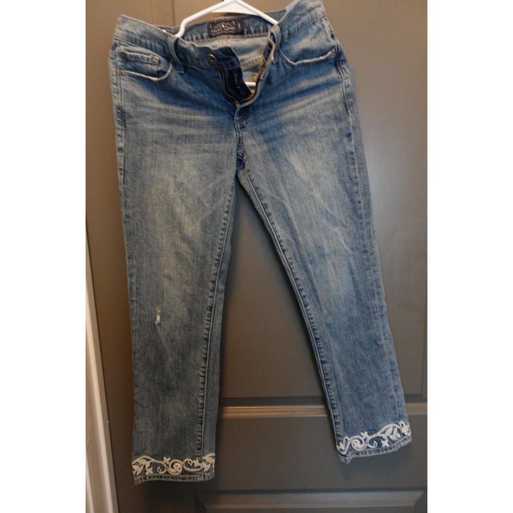Lucky Brand Women's Denim Crop Jean Embroidered Cuff Light Wash Casual size 2/26